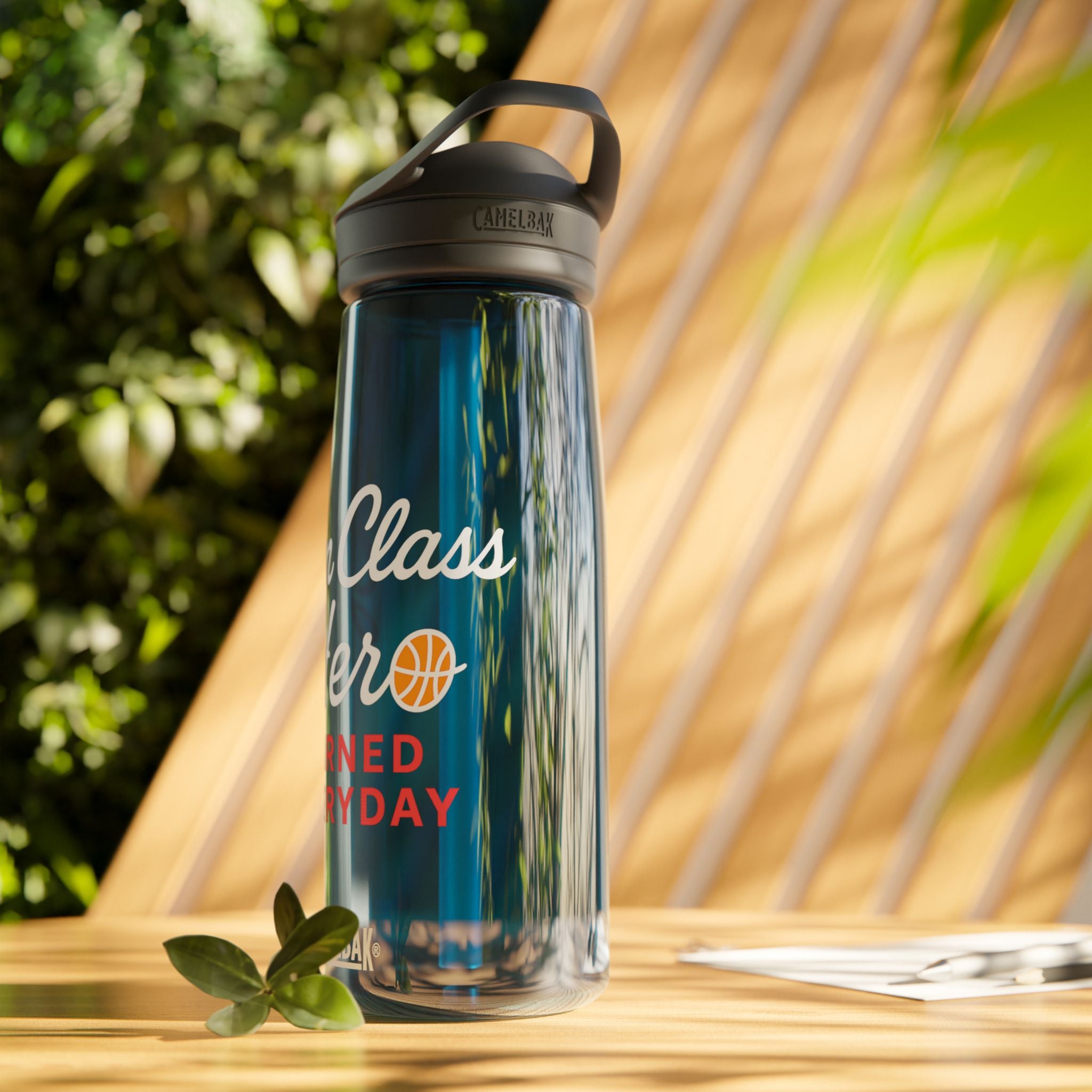 Gym Class Hero Water Bottle — CamelBak Eddy 20oz/25oz, "Earned Everyday" Basketball Design