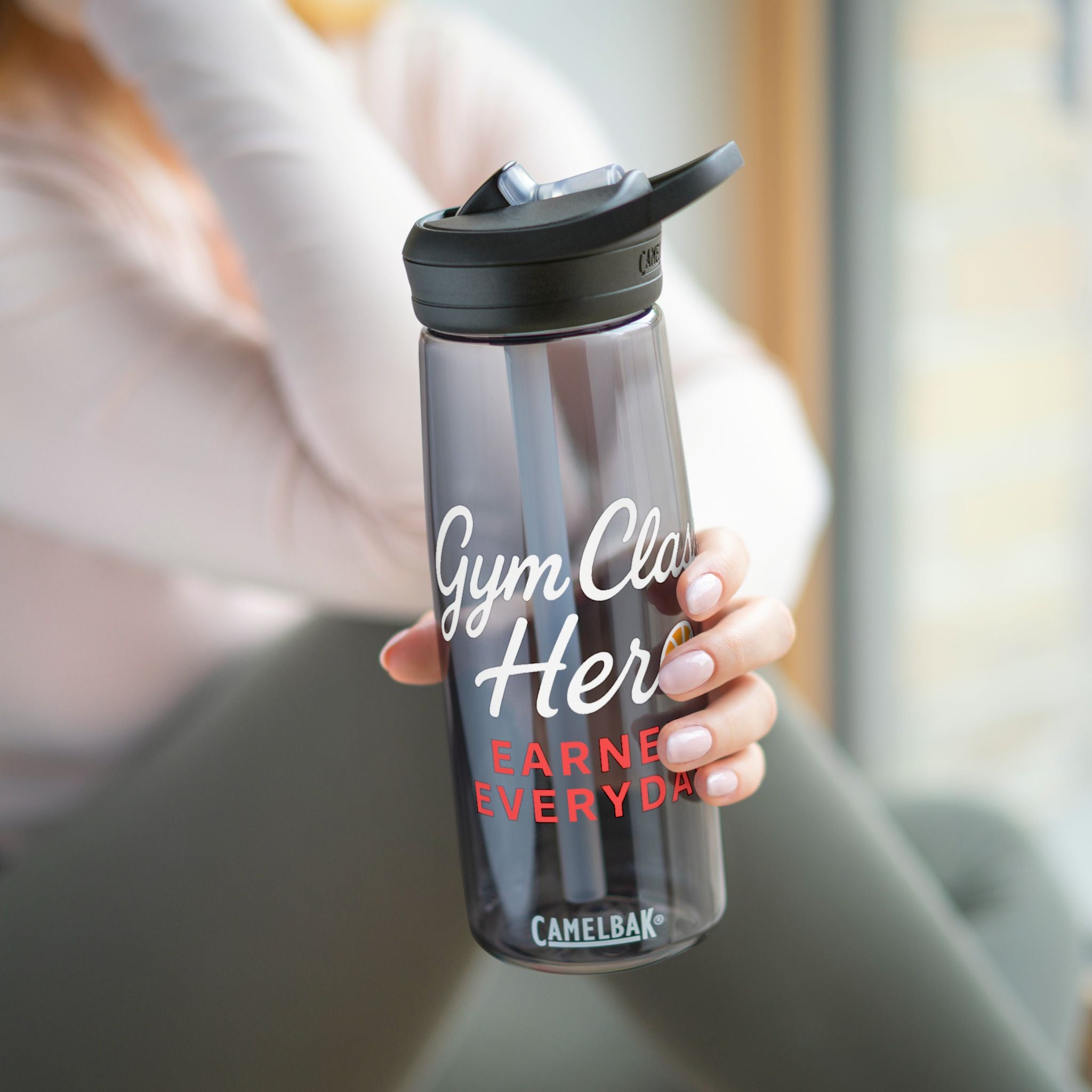 Gym Class Hero Water Bottle — CamelBak Eddy 20oz/25oz, "Earned Everyday" Basketball Design