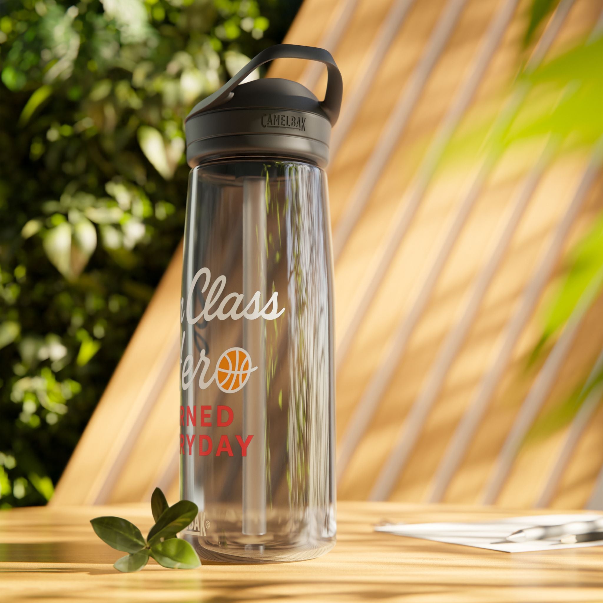 Gym Class Hero Water Bottle — CamelBak Eddy 20oz/25oz, "Earned Everyday" Basketball Design