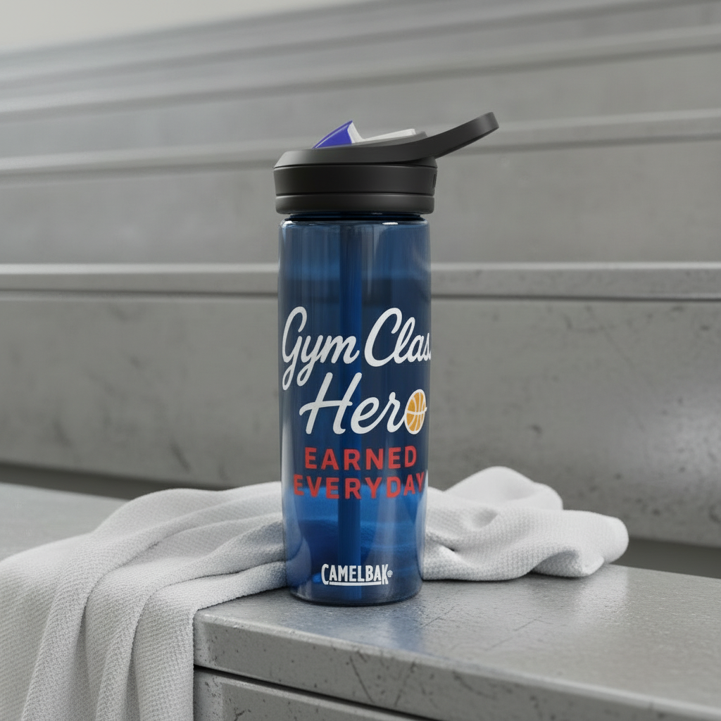 Gym Class Hero Water Bottle — CamelBak Eddy 20oz/25oz, "Earned Everyday" Basketball Design
