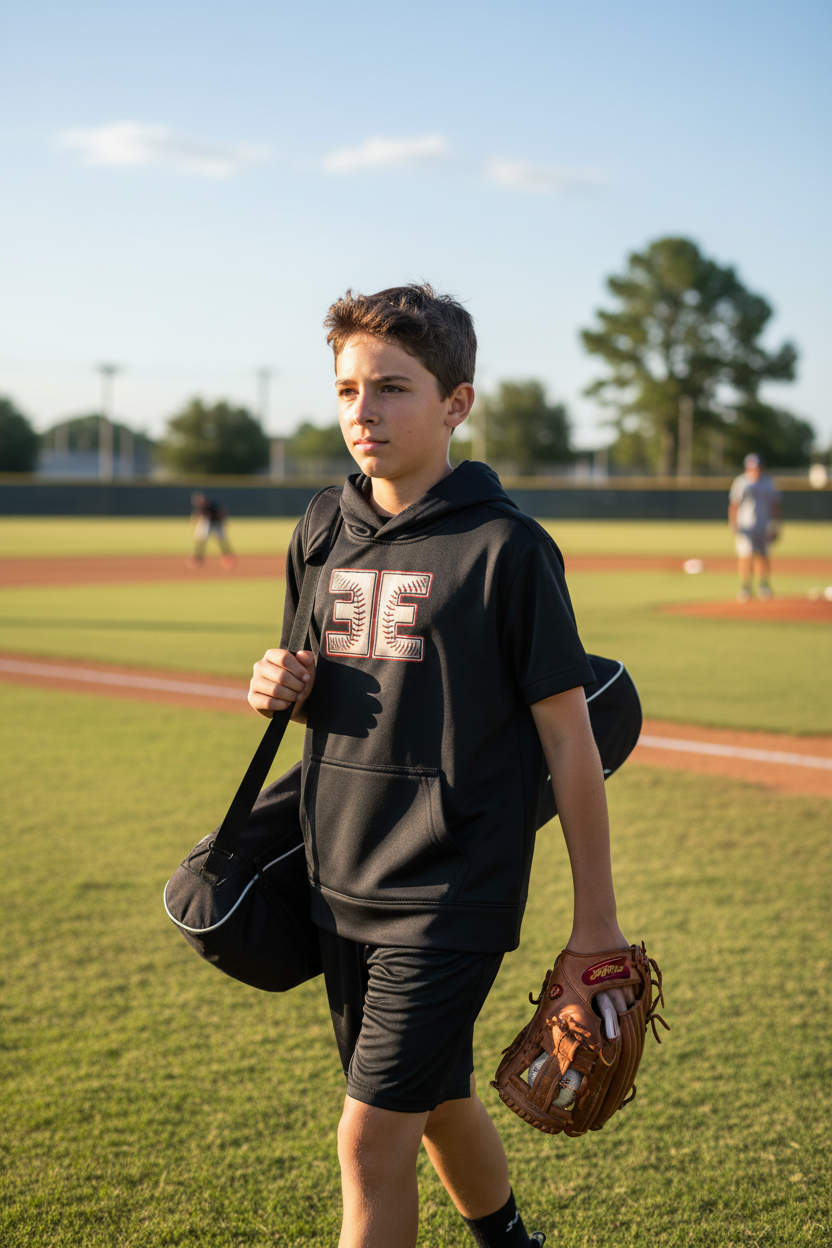 Youth Fleece EE Short Sleeve Stitches Minimalist Hoodie